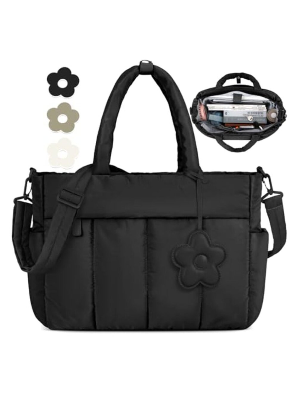 Quilted Puffer Tote Bag Lightweight Nylon Large Laptop Work Travel Gym